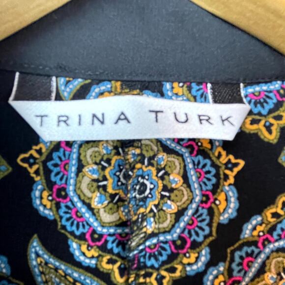 Trina Turk Blouse Womens Medium Colorful Paisley Open Front Maximalist Fun - Picture 3 of 5